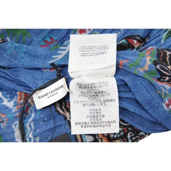 Saint Laurent Unisex SS16 Surf Palmeraie Hawaiian Print Scarf Blue Cashmere Silk - Picture 7 of 9